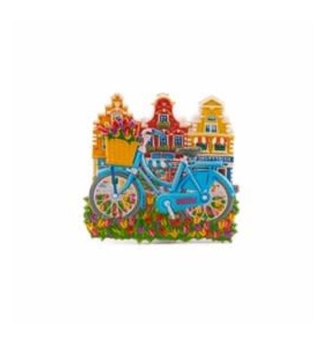 Magnet Blue Bike with Houses polystone