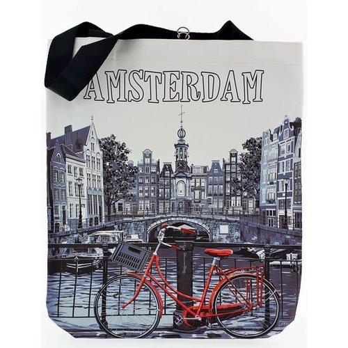 Krijtmoester Shopping Bag Amsterdam White/Red Krijtmoester Shopping Bag Amsterdam White/Red