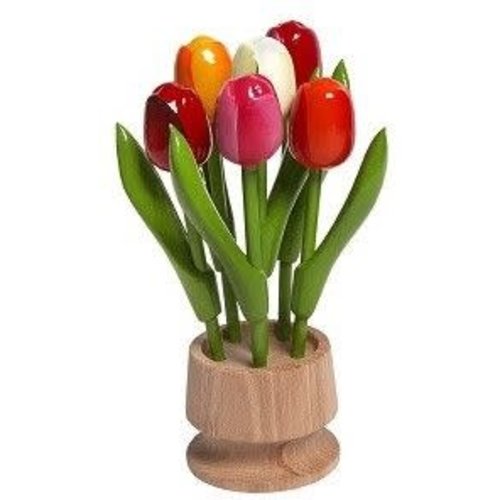 Nelis Imports Wooden Tulips 6 in Wooden Jar 6.25" Tall Nelis Imports Wooden Tulips 6 in Wooden Jar 6.25" Tall