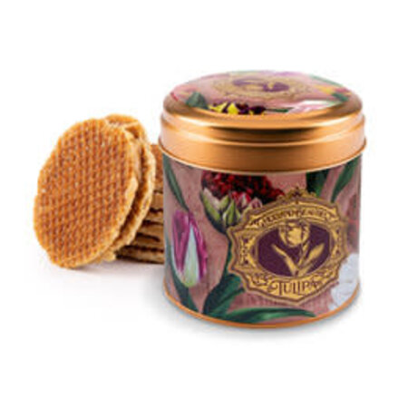 Stroopwafel Tin Holland Pink Tulips with 8 stroopwafels