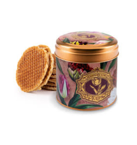Stroopwafel Tin Holland Pink Tulips with 8 stroopwafels