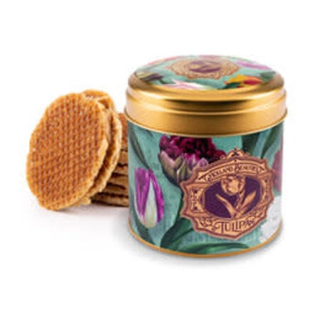 Stroopwafel Tin Holland Teal Embossed Tulips EMPTY