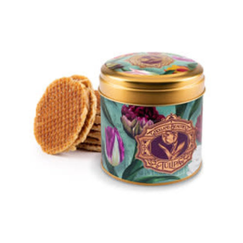 Holland Stroopwafel Tin Holland Teal Embossed Tulips with 8 stroopwafels