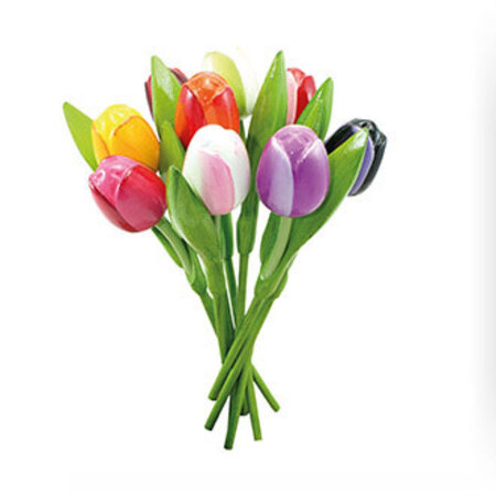 Wooden Tulip Bouquet (9 asst colors tulips) 8 in tall