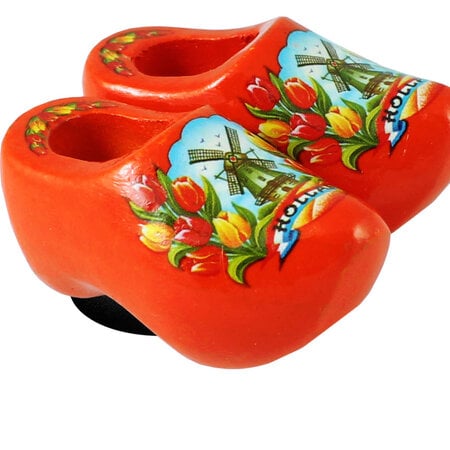 Magnet Wooden Shoe  Orange Windmill & flowers