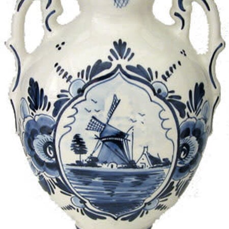 DeWit Hand Painted VASE  Blue Mill (2 handled) 10 inch
