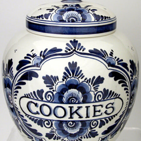 DeWit Hand Painted Canister Blue Flower 8.25 inch