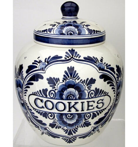DeWit Hand Painted Canister Blue Flower 8.25 inch