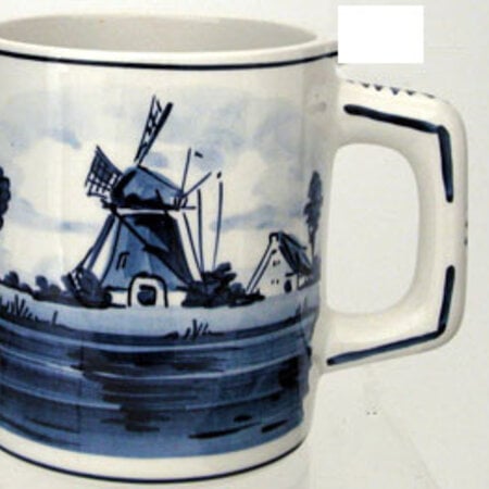 DeWit Hand Painted  Coffee Mug Blue Mill 4 inch