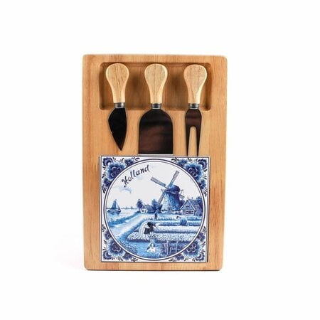Cheese board  11.8 x 7.8 inches Delft tile & 3 knives