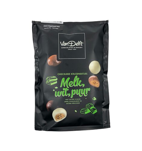 Van Delft Assorted Chocolate Kruidnootjes 6.3 oz Black Bag