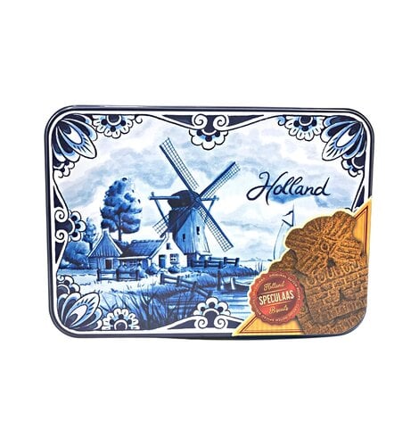 Delft Blue Speculaas Tin with DeRuijter Speculaas Cookies