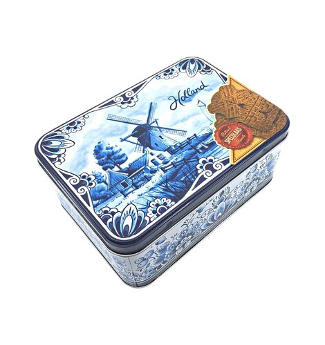 Delft Blue Speculaas Tin with DeRuijter Speculaas Cookies