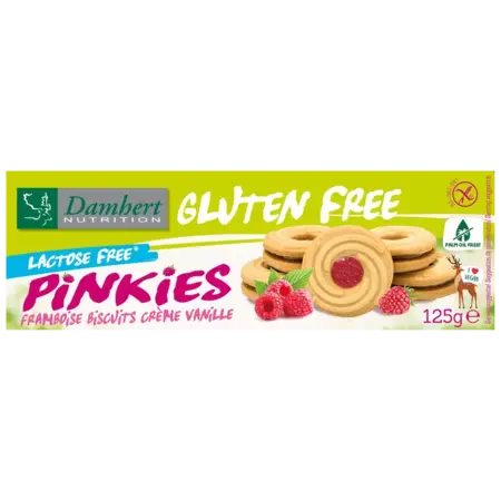 Damhert Gulten Free Pinkies Rasberry and Vanilla Cream Biscuits 4.4  Oz