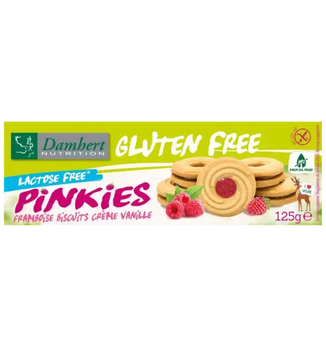 Damhert Gulten Free Pinkies Rasberry and Vanilla Cream Biscuits 4.4  Oz