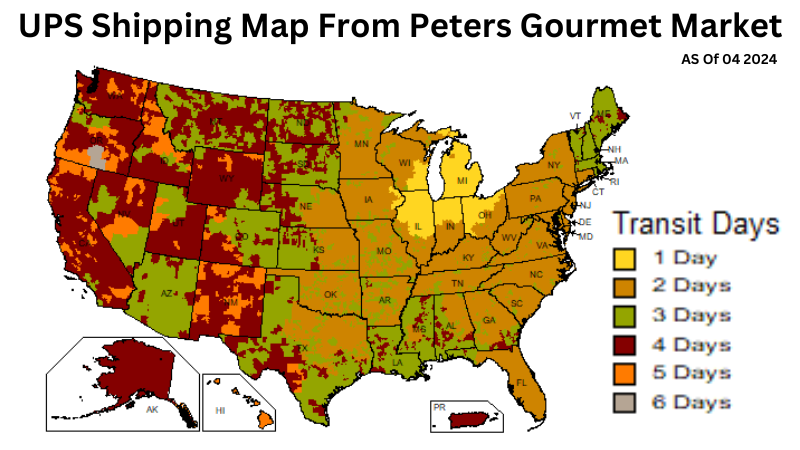 UPS Shipping map from Peters Gourmet Market as of 04 2024