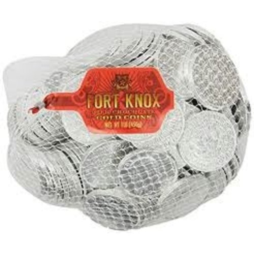 Fort Knox Silver Foil Chocolate Coins in Mesh Bag Fort Knox Silver Foil Chocolate Coins in Mesh Bag