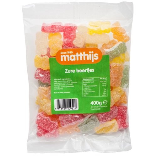 Matthijs Matthijs Sour Gummy Bears 14 oz Bag 400g Matthijs Matthijs Sour Gummy Bears 14 oz Bag 400g