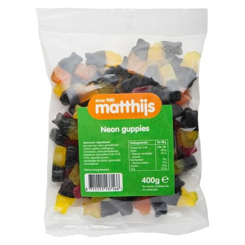 Matthijs Matthijs Neon Guppies Fruit & Licorice 14 oz bag Matthijs Matthijs Neon Guppies Fruit & Licorice 14 oz bag