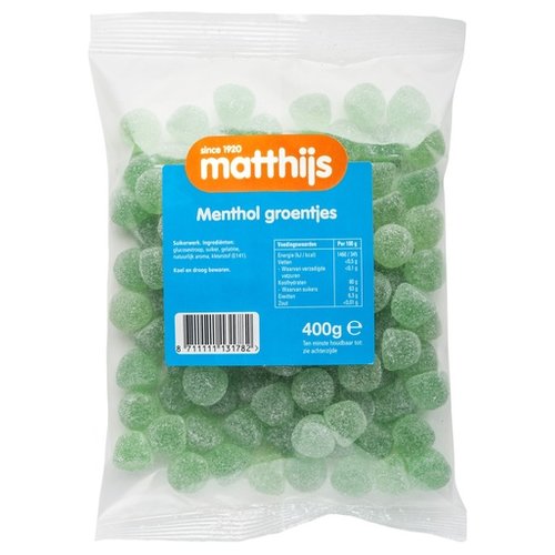 Matthijs Matthijs Menthol Groentjes 14 oz Bag 400 g Matthijs Matthijs Menthol Groentjes 14 oz Bag 400 g