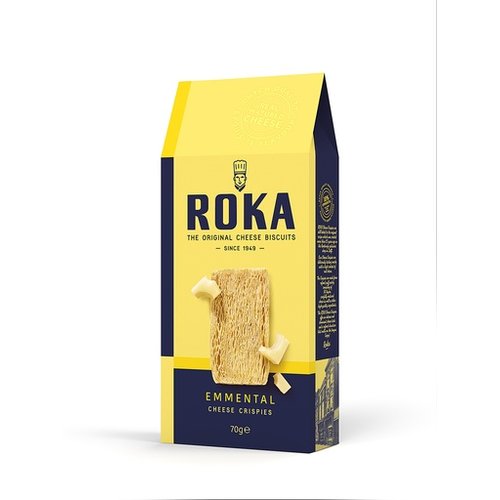Roka Roka Emmental Cheese Crispies dated April 2019 2.4 Oz Box Roka Roka Emmental Cheese Crispies dated April 2019 2.4 Oz Box