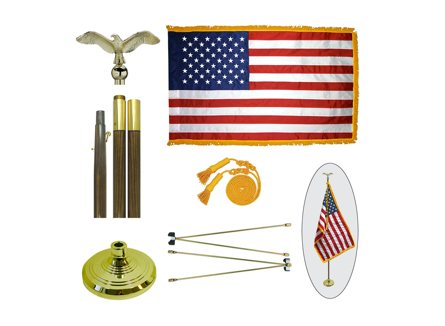 Classic Indoor American Flag Display Set with Oak Pole