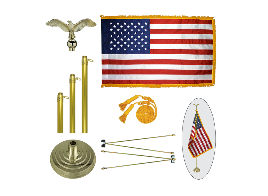 Premium Indoor American Flag Display Set with Adjustable Flagpole