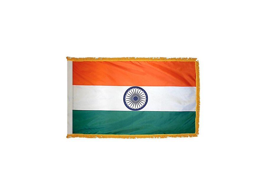 India Flag with Polesleeve & Fringe