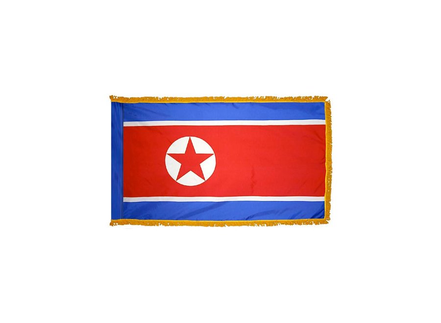 North Korea Flag with Polesleeve & Fringe