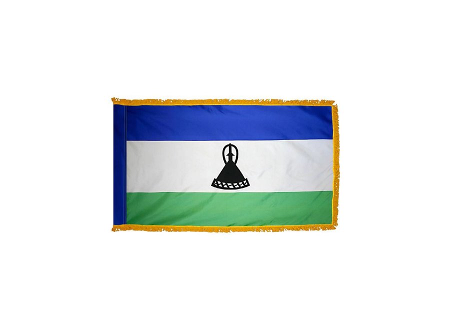 Lesotho Flag with Polesleeve & Fringe