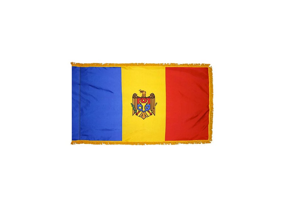 Moldova Flag with Polesleeve & Fringe