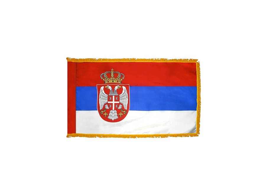 Serbia Flag with Polesleeve & Fringe