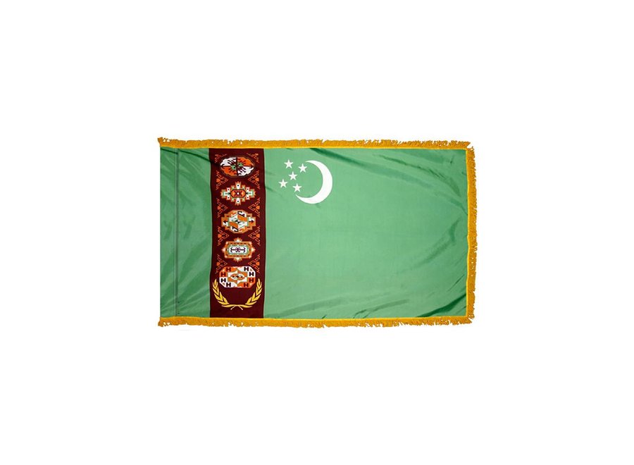 Turkmenistan Flag with Polesleeve & Fringe