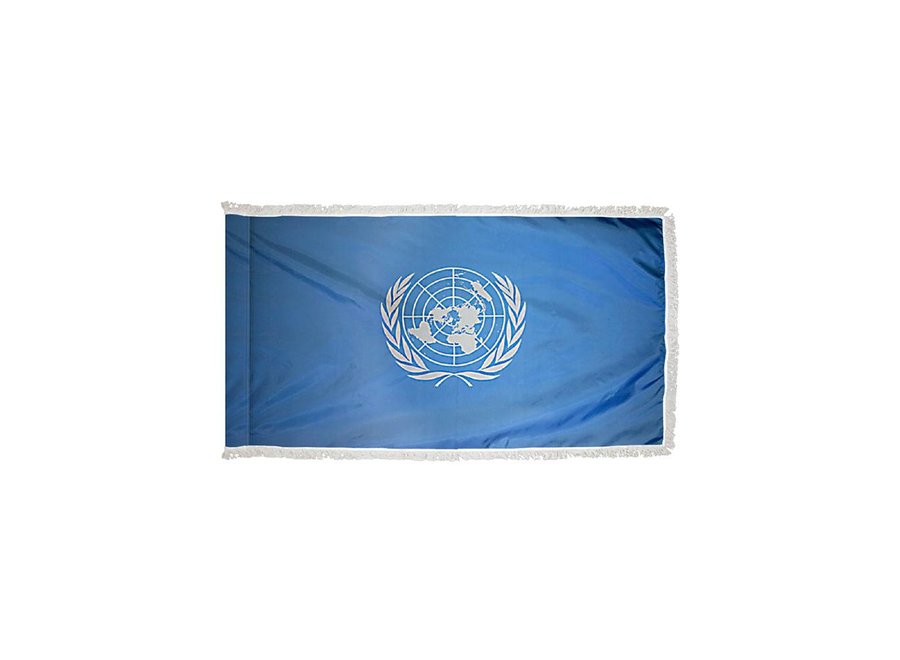 United Nations Flag with Polesleeve & Fringe