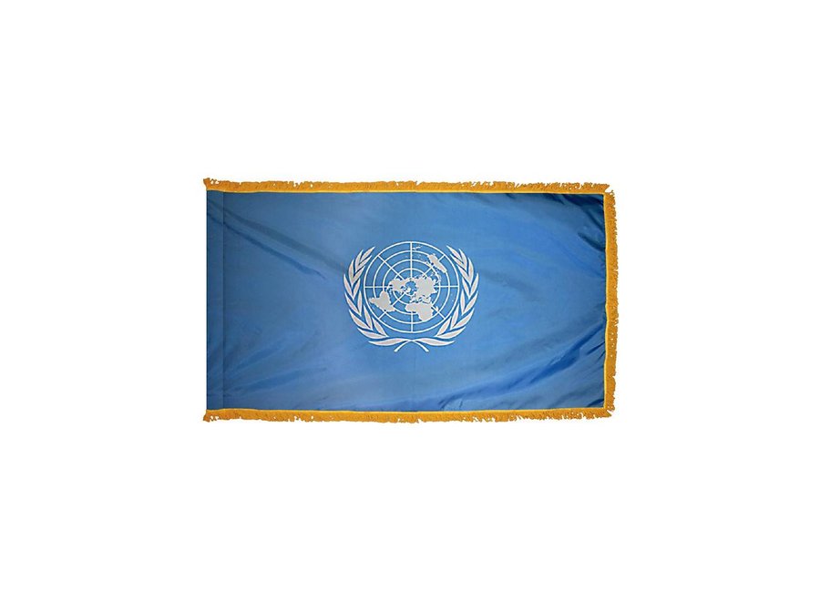 United Nations Flag with Polesleeve & Fringe