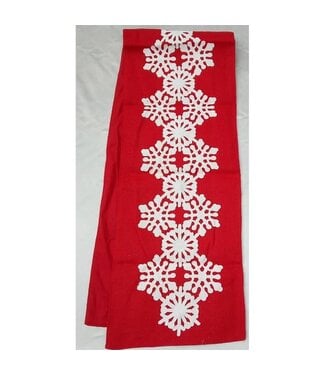 Chemin de table rouge flocon blanc
