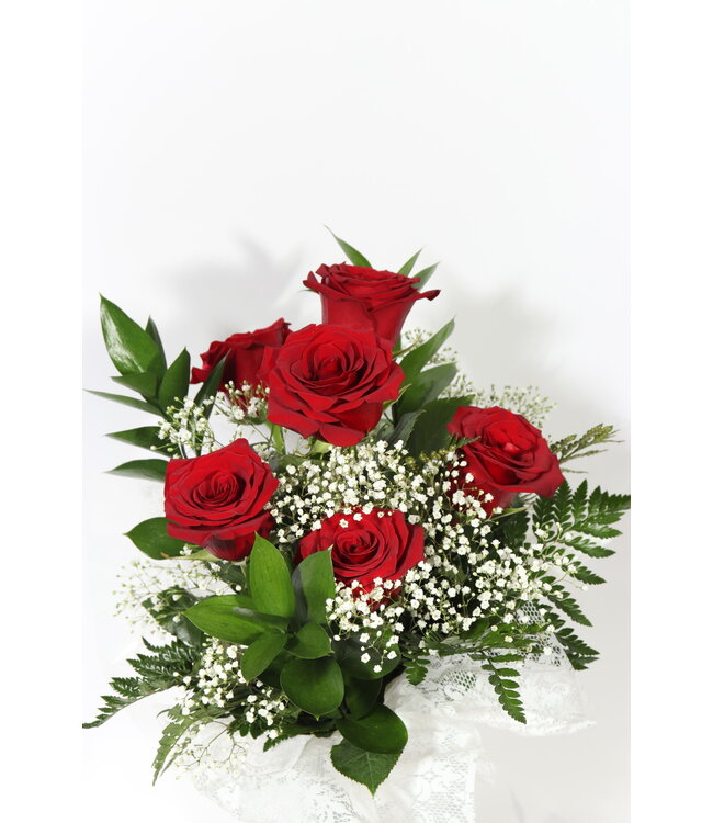 Bouquet de 6 roses et son vase AR-04