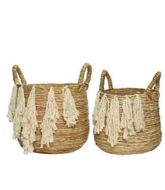 Panier bananier pompons anses naturel petit 16,5"