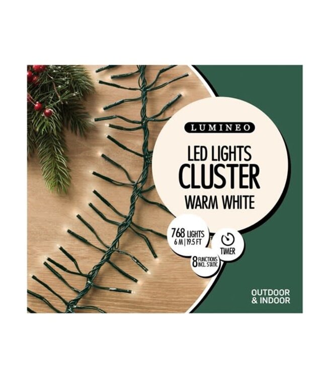 Lumière cluster micro LED 768L blanc chaud fil vert (19,5 pieds)