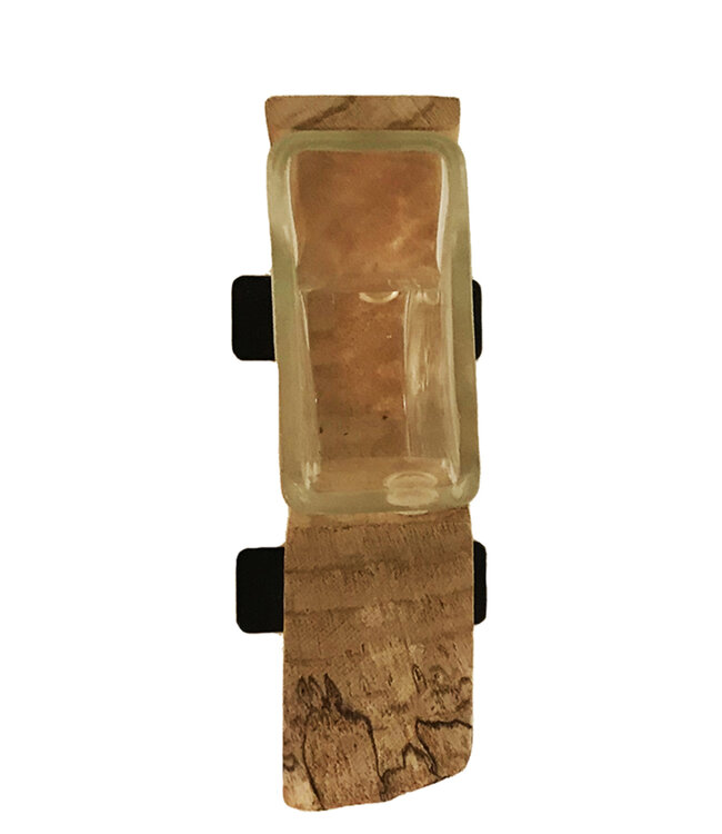 Vase de verre et base de bois 9 pouces