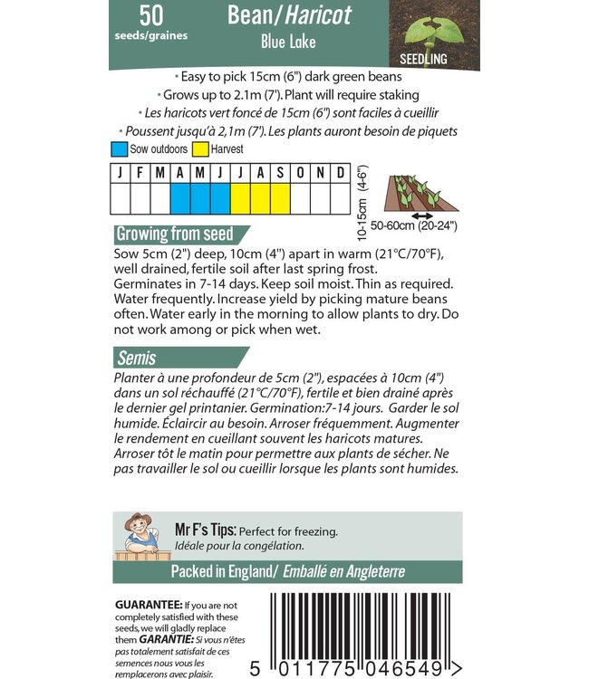 Mr. Fothergill's Haricot (piquet) Blue Lake