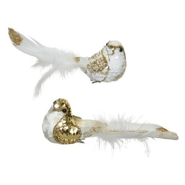 Oiseaux avec clip or et blanc (2ass)