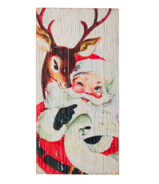 Père-Noël et renne peinture sur bois