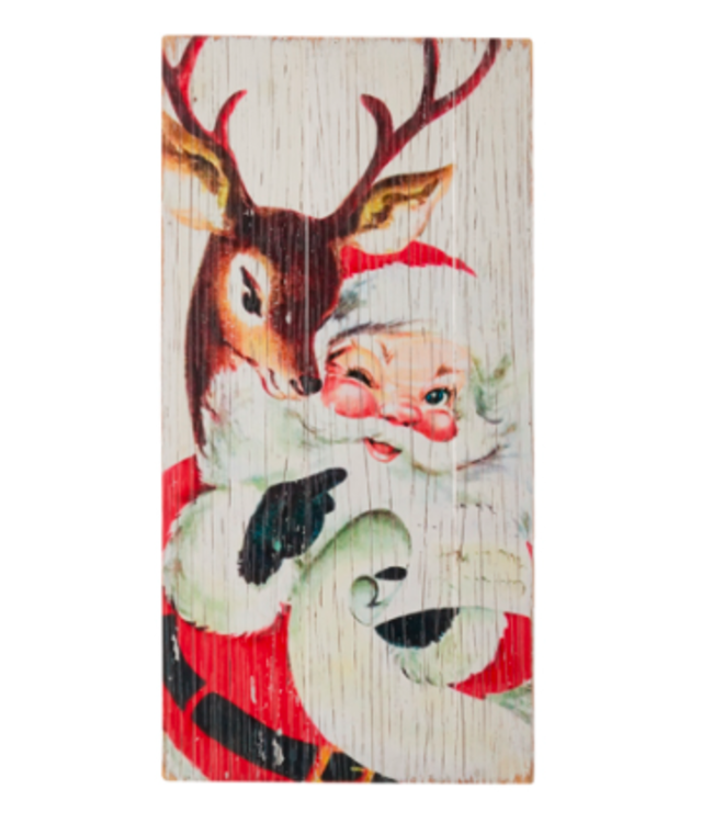 Père-Noël et renne peinture sur bois