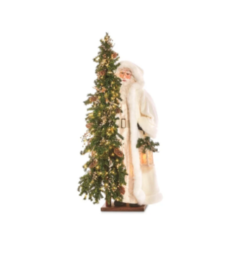 Père Noël blanc et sapin illuminé