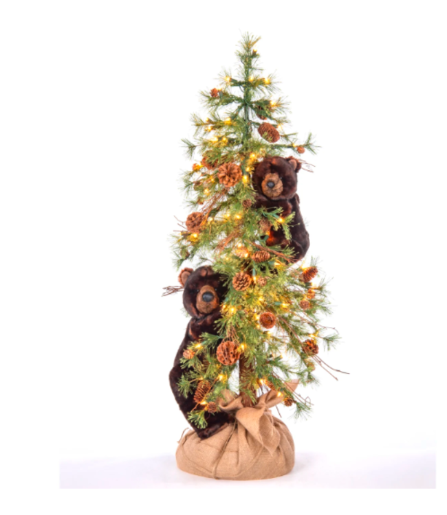 Sapin illuminé avec oursons brun