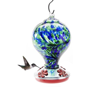 Abreuvoir pour colibri en verre bleu et vert