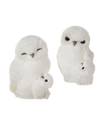 Ornement maman et bébé hiboux blanc