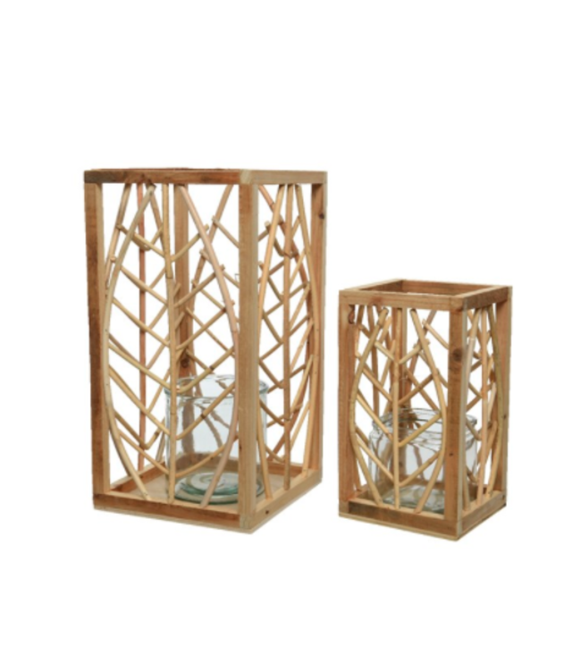 Lanterne de rotin avec motifs de feuilles