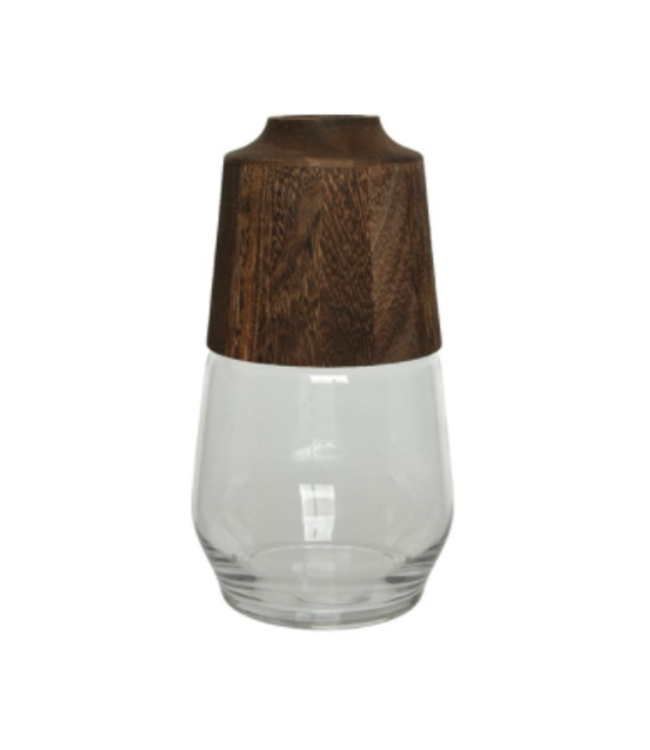 Vase de verre et bois
